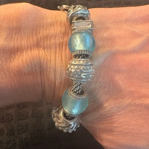 Brighton Elegant Silver and Blue Beaded Bracelet - Picture 4 of 5